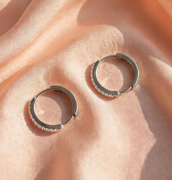9K White Gold Lab Diamond Huggie Hoop Earrings (15mm)