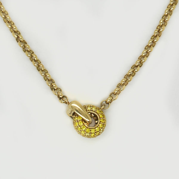 14K Yellow Gold Yellow Lab Diamond Circle Pendant Necklace