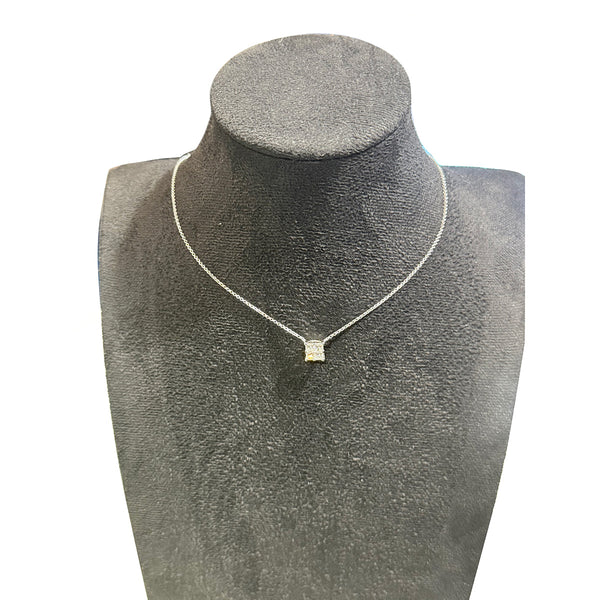 14K White Gold Princess-Cut Cluster Diamond Pendant Necklace
