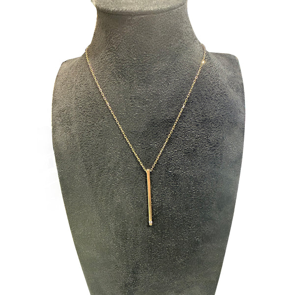 9K Yellow Gold Vertical Bar Pendant Necklace with Diamond Accent