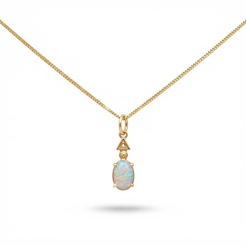 9K Yellow Gold Opal Drop Pendant Necklace