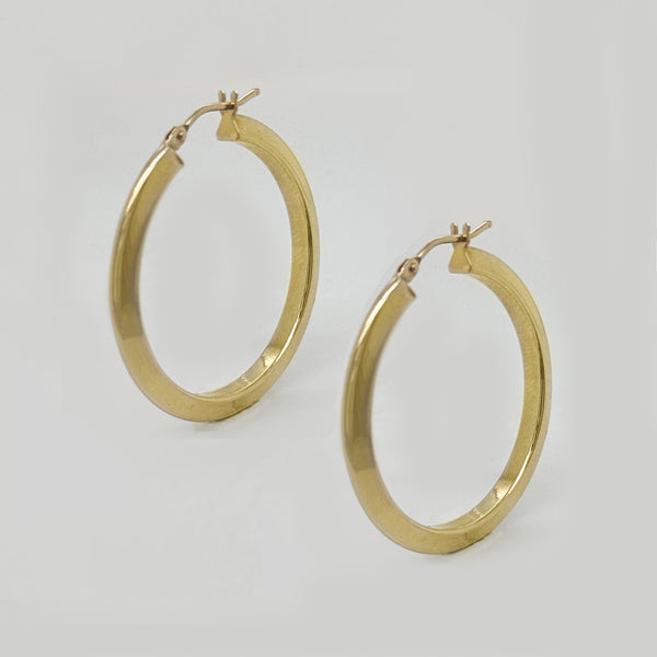 9K Yellow Gold Round Hoop Earrings