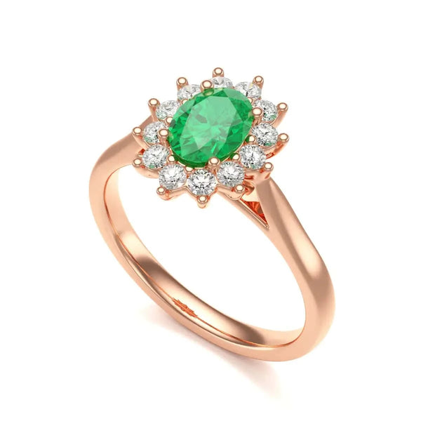 18ct rose Gold Halo Emerald Engagement Ring