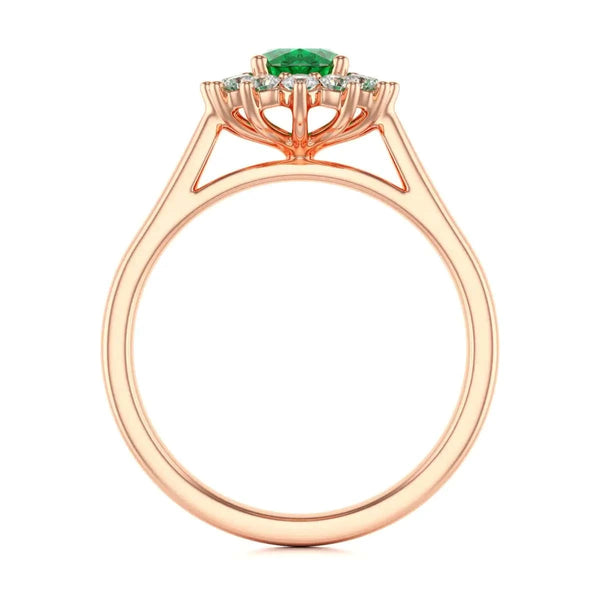 18ct rose Gold Halo Emerald Engagement Ring