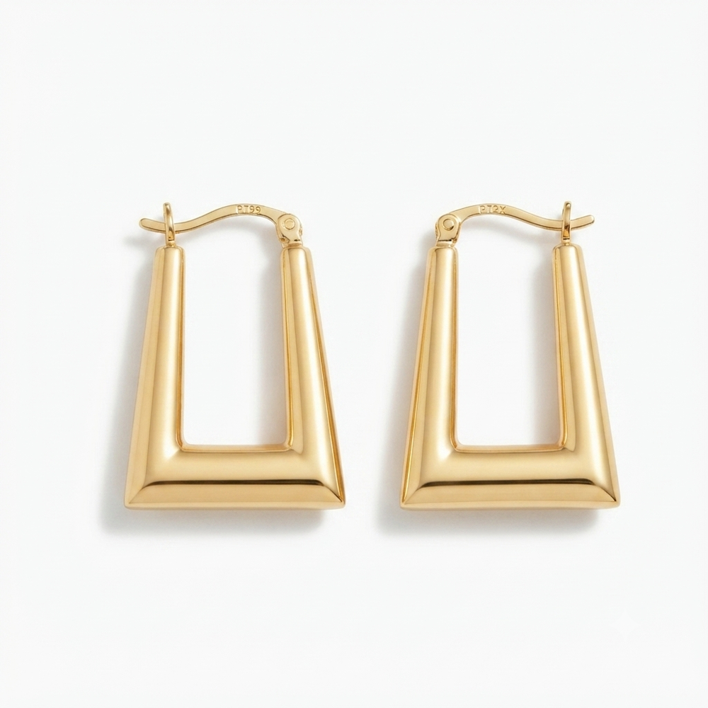 9K Yellow Gold Geometric Hoop Earrings