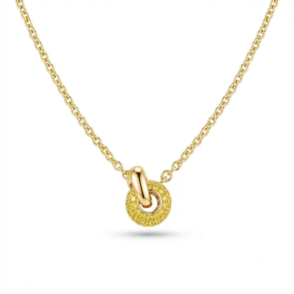 14K Yellow Gold Yellow Lab Diamond Circle Pendant Necklace