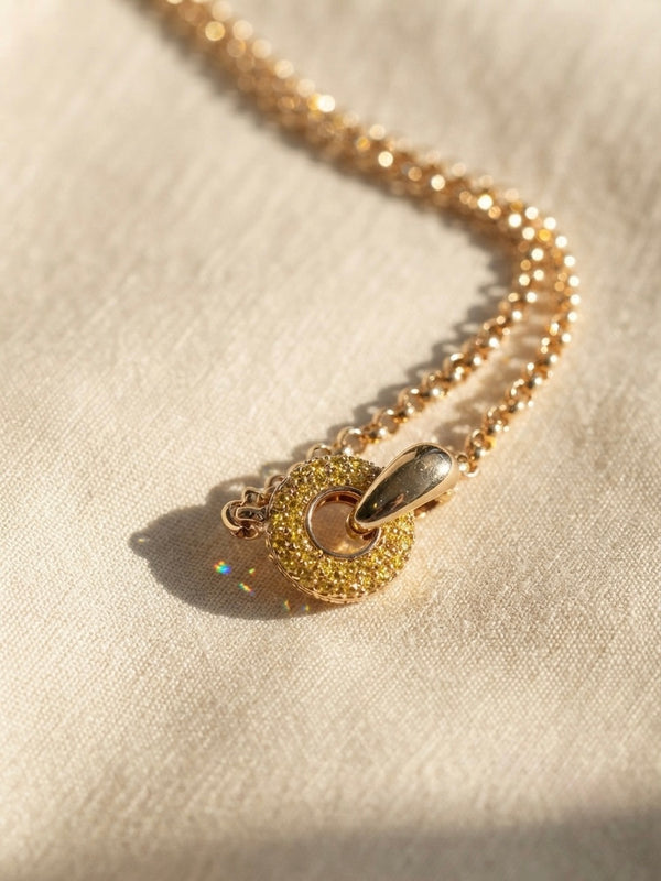 14K Yellow Gold Yellow Lab Diamond Circle Pendant Necklace
