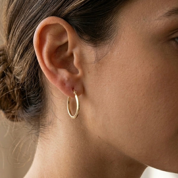 9K Yellow Gold Round Hoop Earrings