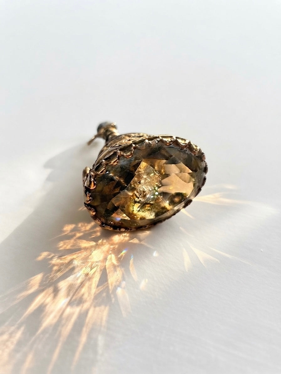 Antique 9K Yellow Gold Smoky Topaz Fob Pendant Charm