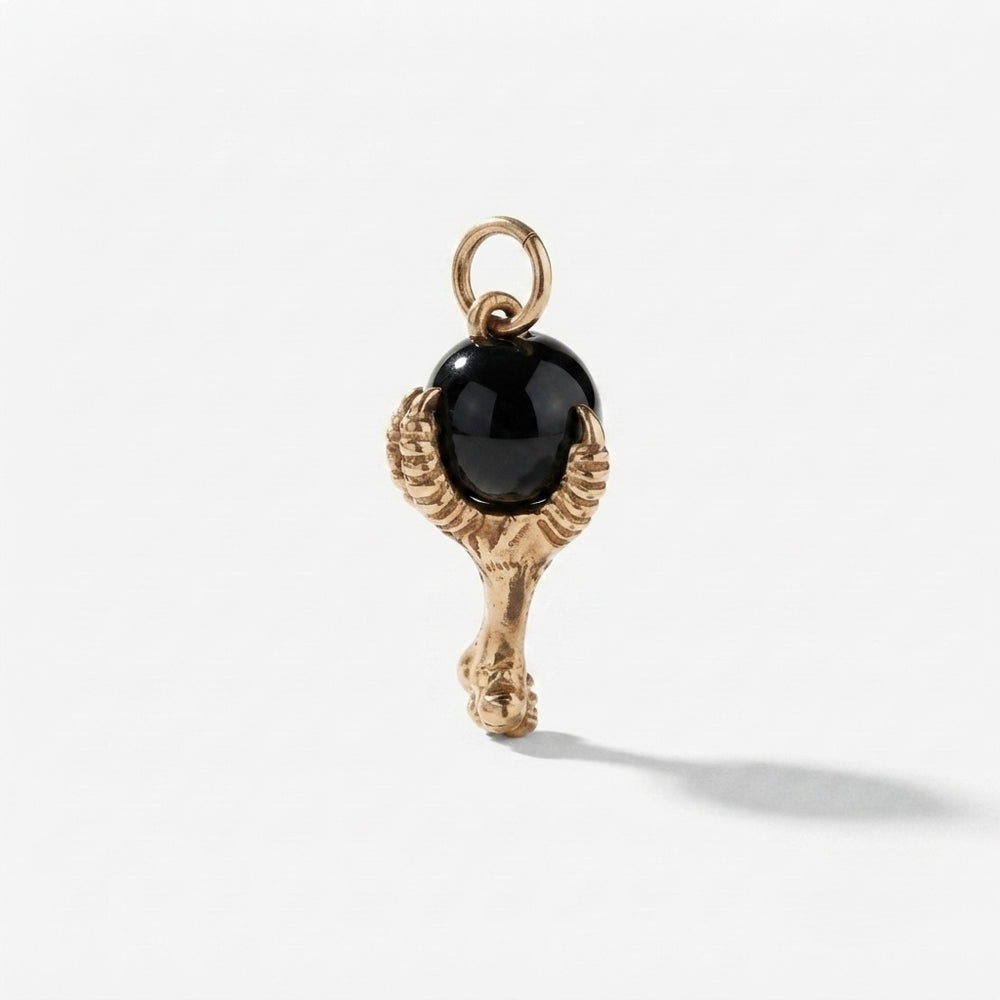 9K Yellow Gold Handcrafted Eagle Claw & Onyx Pendant Charm