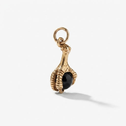 9K Yellow Gold Handcrafted Eagle Claw & Onyx Pendant Charm