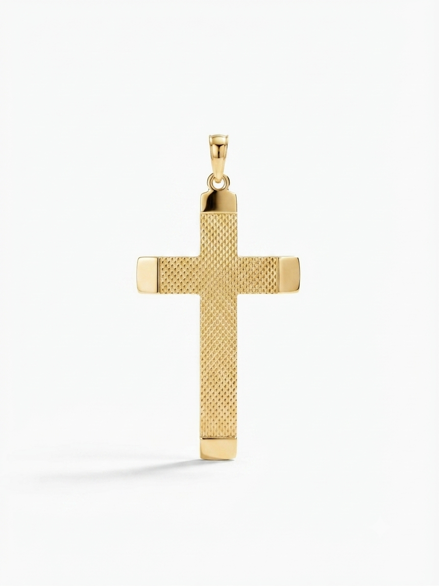 9K Yellow Gold Engine-Turned Cross Pendant
