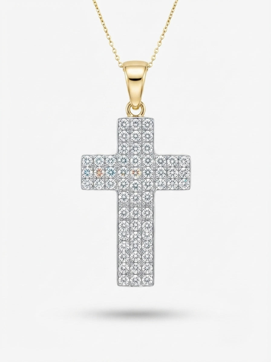 9K Yellow Gold & Diamond Pavé Cross Pendant
