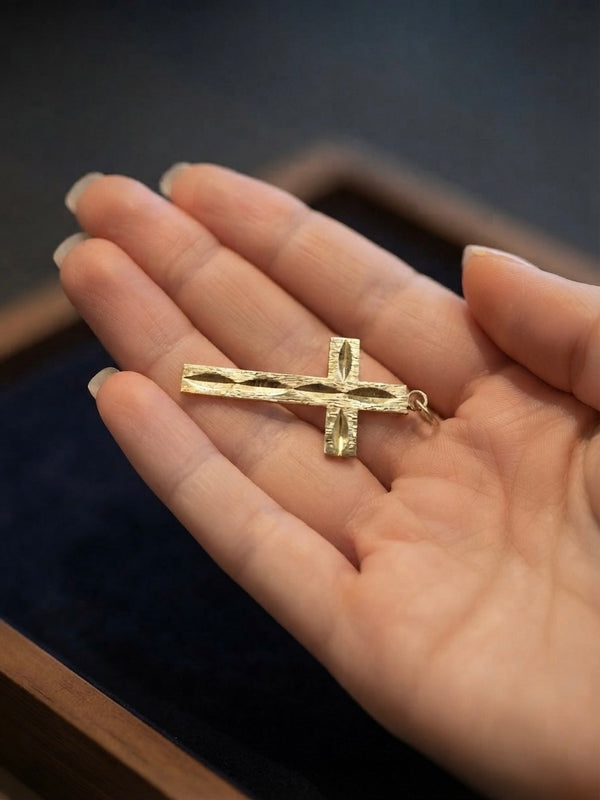 9K Yellow Gold Vintage Textured Cross Pendant