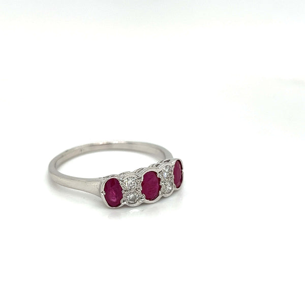 Oval Ruby and Diamond Vintage Dress Ring in 18ct White Gold
