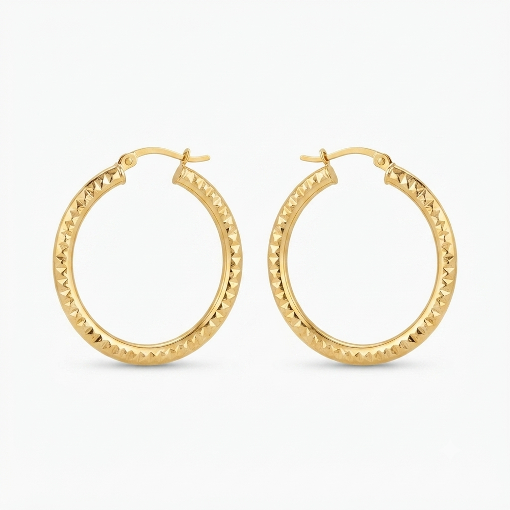 9K Yellow Gold Diamond Cut Hoop Earrings