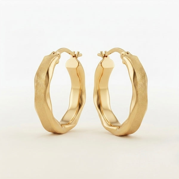 9K Yellow Gold Textured Hoop Earrings