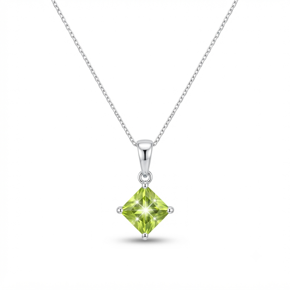 9K White Gold Olive Green Peridot Pendant Necklace