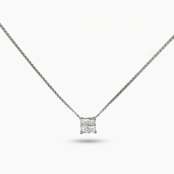 14K White Gold Princess-Cut Cluster Diamond Pendant Necklace