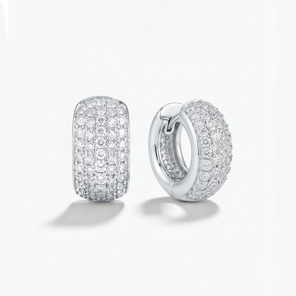 18K White Gold Radiant Pavé Dome Huggie Hoop Earrings