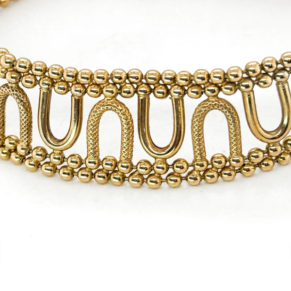 9K Yellow Gold Beaded Openwork Link Bracelet