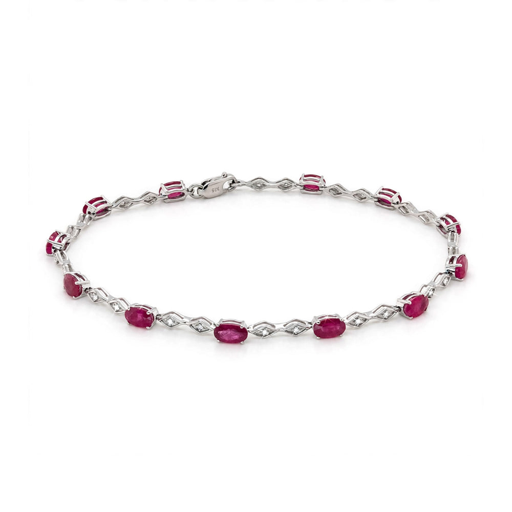 9K White Gold Oval Ruby & Diamond Rhombus Link Bracelet
