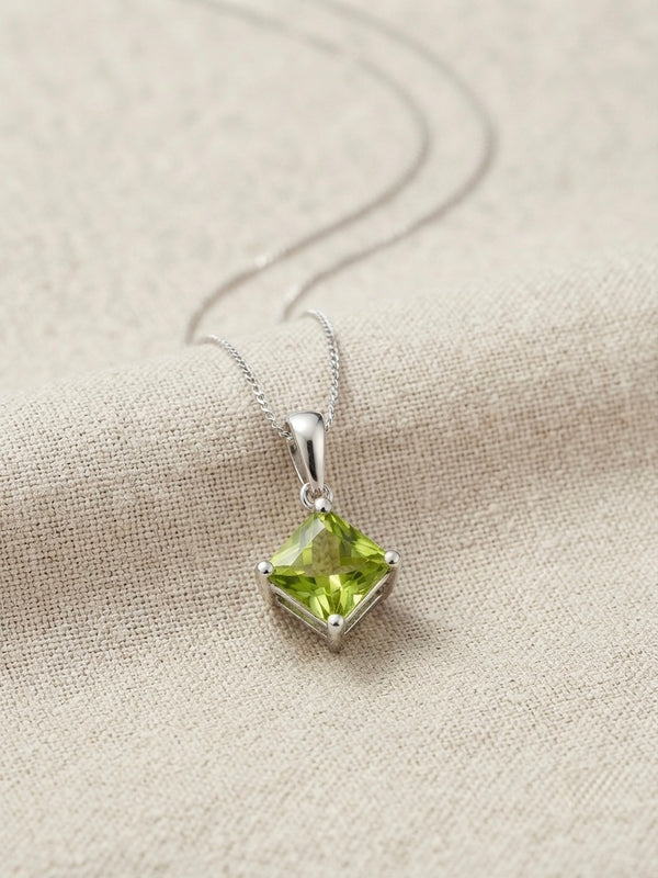 9K White Gold Olive Green Peridot Pendant Necklace