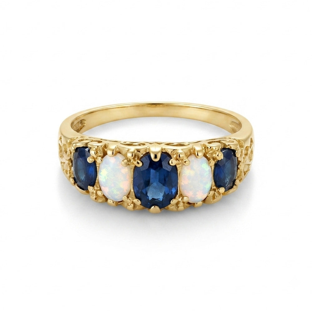 9K Yellow Gold Sapphire & Opal Vintage Dress Ring