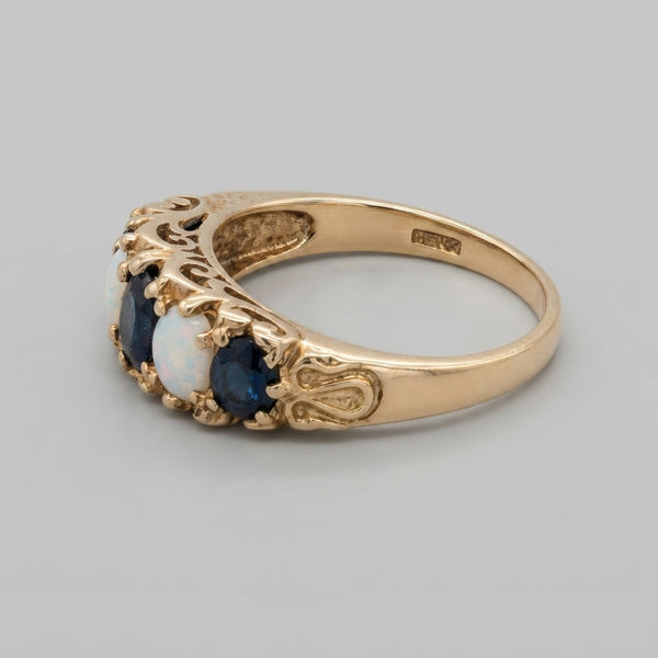 9K Yellow Gold Sapphire & Opal Vintage Dress Ring