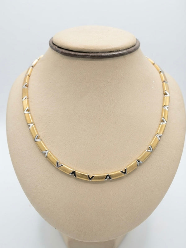 9K Two-Tone Gold Geometric Link Collar Necklace
