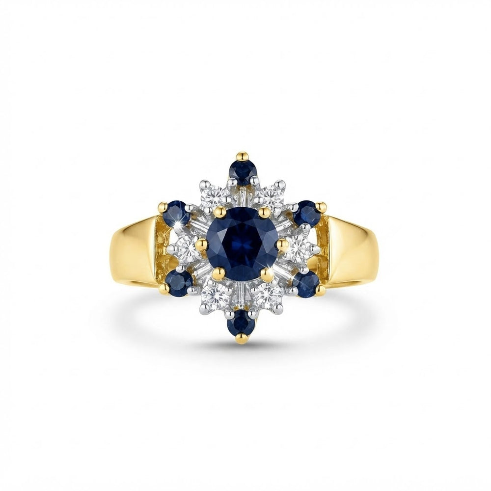 9K Yellow Gold Vintage Sapphire & Diamond Cluster Ring
