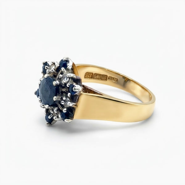 9K Yellow Gold Vintage Sapphire & Diamond Cluster Ring