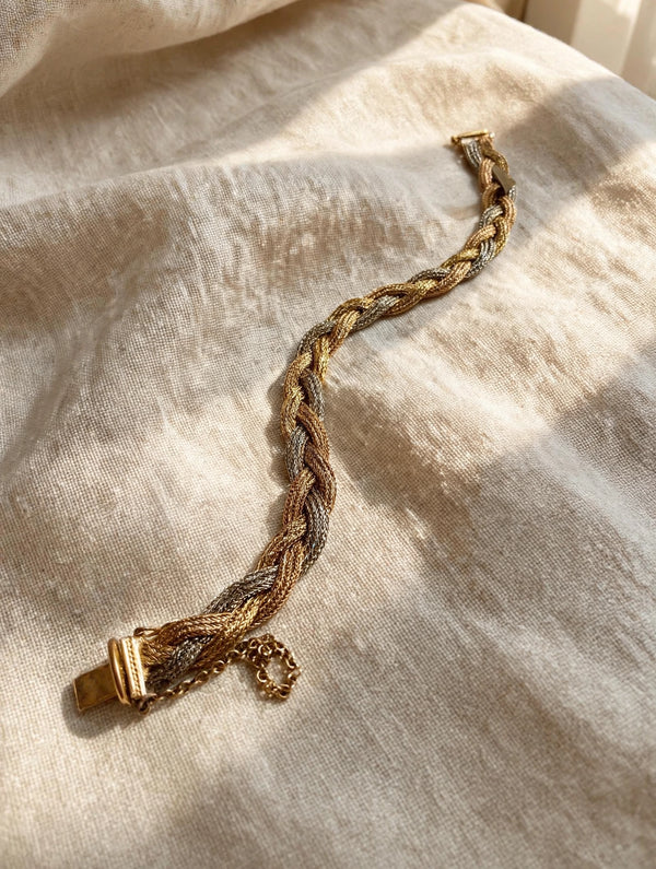 18K Tri-Colour Gold Plait Woven Mesh Bracelet 8''