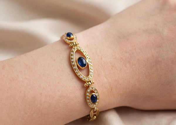 18K Yellow Gold Cabochon Sapphire & Diamond Bracelet