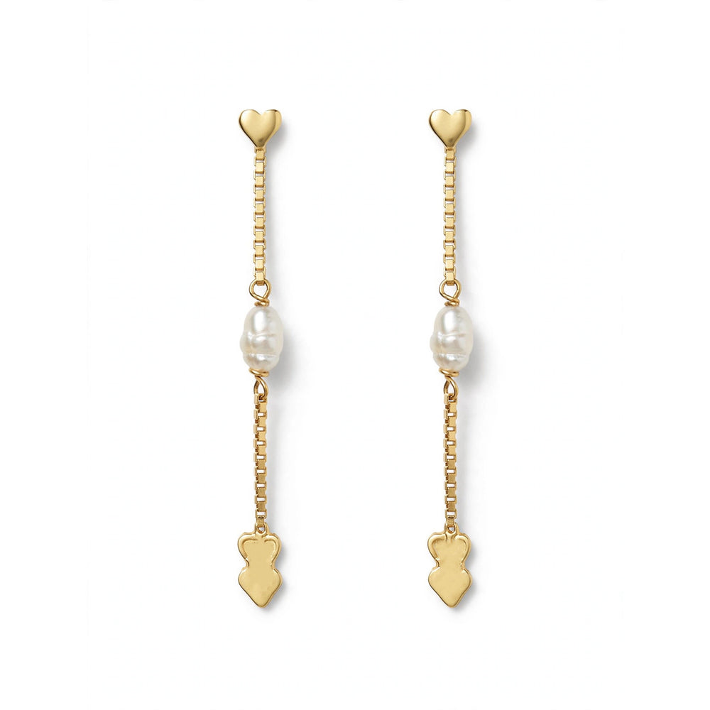 9K Yellow Gold and Pearl Heart Drop Earrings