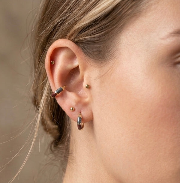 9K Yellow Gold Tricolour Enamel Hoop Earrings