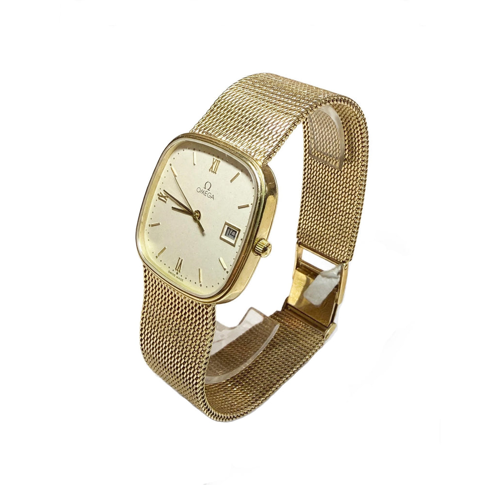 Vintage 9K Gold Omega Watch with Mesh Bracelet