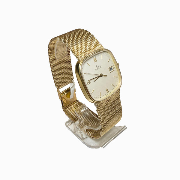 Vintage 9K Gold Omega Watch with Mesh Bracelet