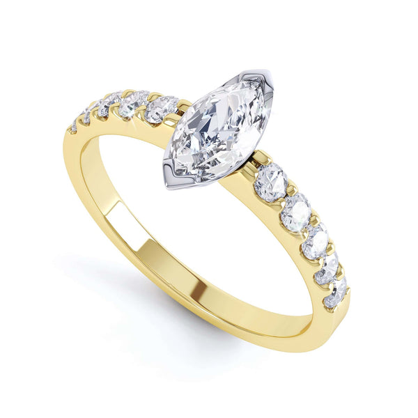Marquise Cut Centre Stone, Two V claw, Diamond Engagement Ring with Scallop set Shoulders