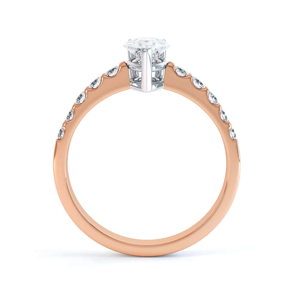 Diamond Engagement Ring- Pear Shaped, V claws Solitaire With Scollop Set Shank