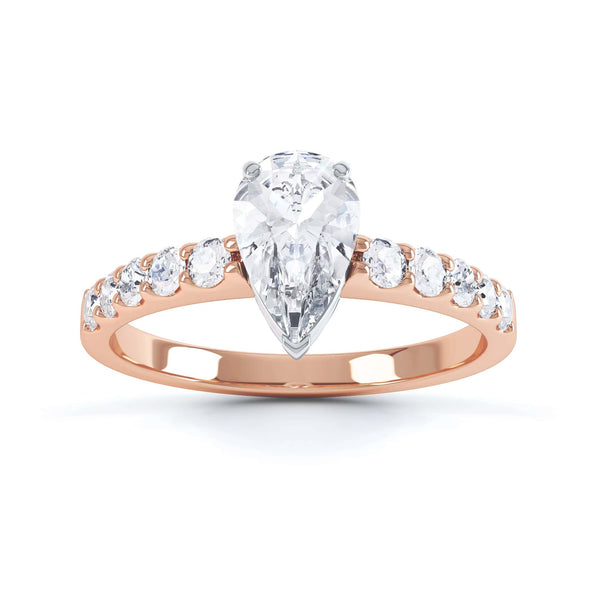 Diamond Engagement Ring- Pear Shaped, V claws Solitaire With Scollop Set Shank