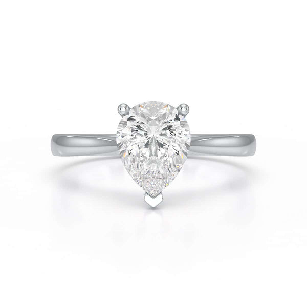 Diamond Solitaire Engagement Ring With a Pear Shape Diamond Solitaire and Tapered Shoulders