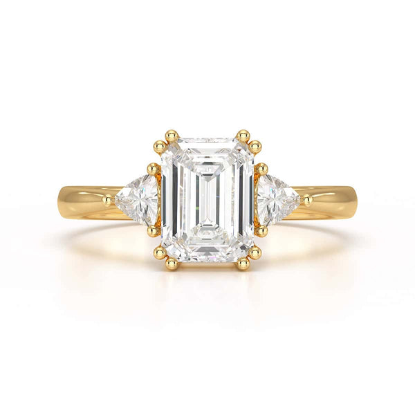 Emerald Trilogy Ring with Trillion side stone Engagement Ring
