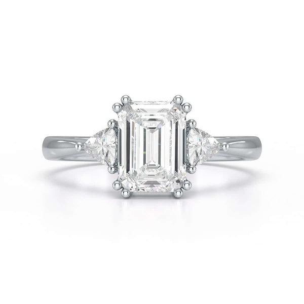 Emerald Trilogy Ring with Trillion side stone Engagement Ring