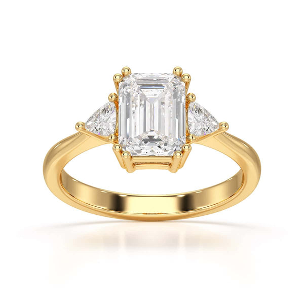 Emerald Trilogy Ring with Trillion side stone Engagement Ring