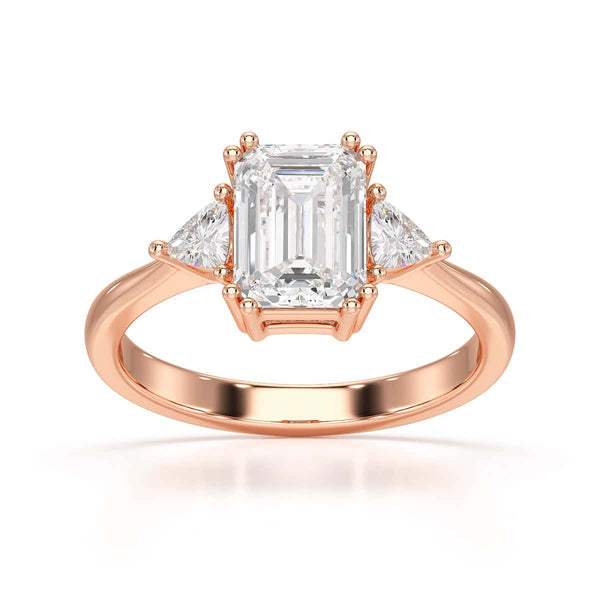 Emerald Trilogy Ring with Trillion side stone Engagement Ring