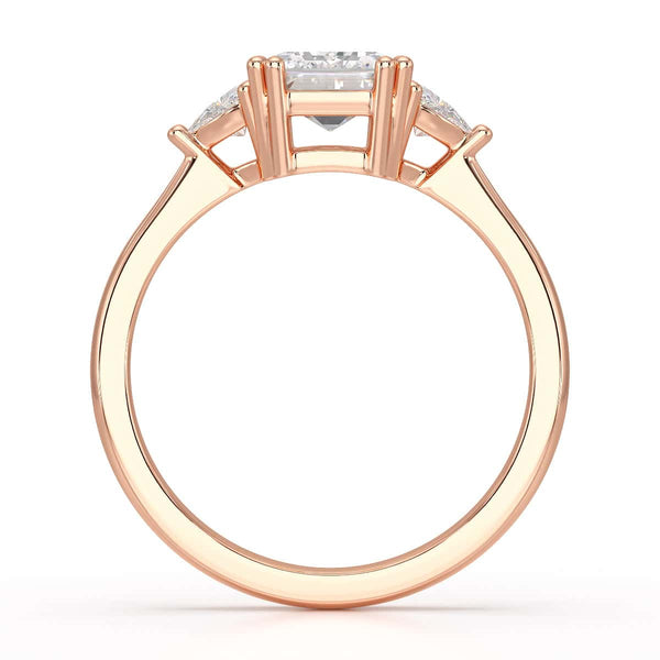 Emerald Trilogy Ring with Trillion side stone Engagement Ring