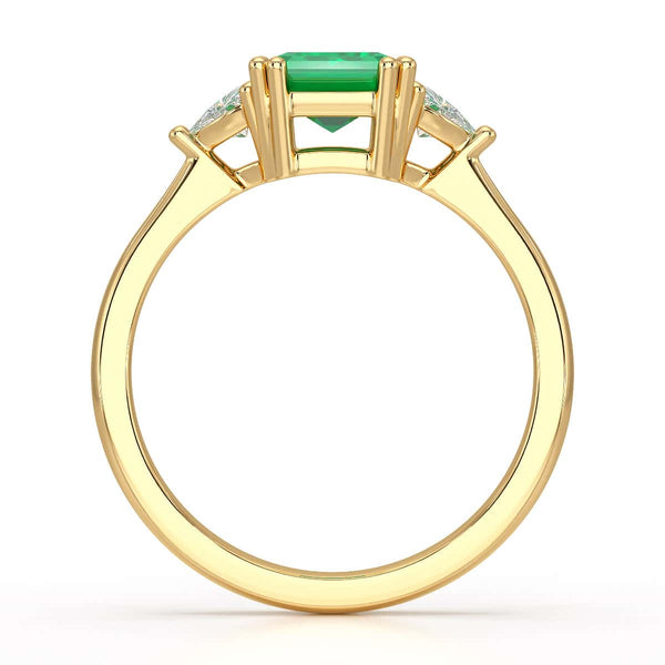 Emerald Trilogy Ring with Trillion side stone Dress Ring