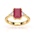 Ruby Trilogy Ring with Trillion side stone Dress Ring