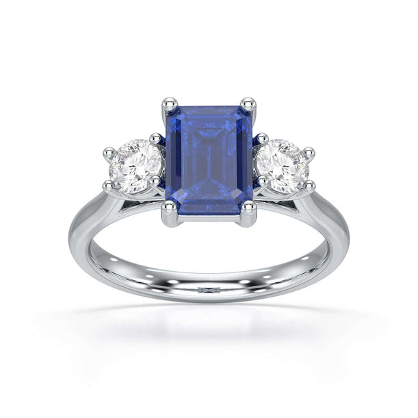 Sapphire trilogy with round side stone Dress ring